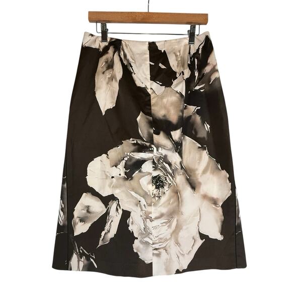 Lafayette 148 Brown Floral Pencil Skirt Rose Midi SIZE 2 Womens Watercolor - Picture 1 of 11